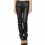 Women's Black Skinny Straight-Leg Leather Pants
