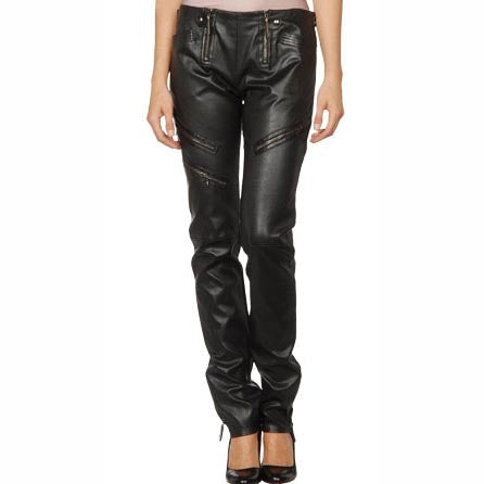 Women's Black Skinny Straight-Leg Leather Pants