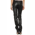 Women's Black Skinny Straight-Leg Leather Pants