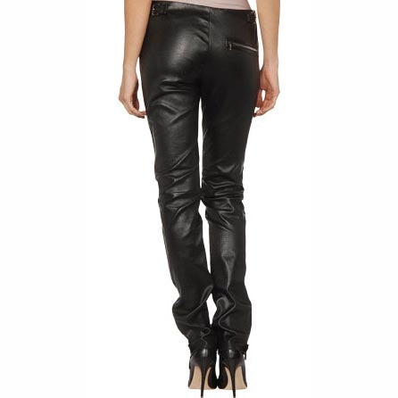Women's Black Skinny Straight-Leg Leather Pants