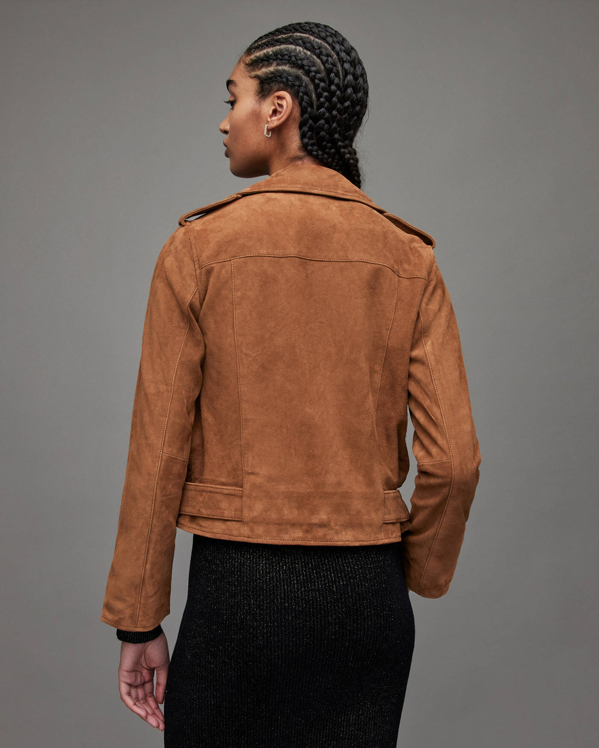 Women's Tan Brown Suede Leather Biker Jacket with Belt – Chic & Versatile