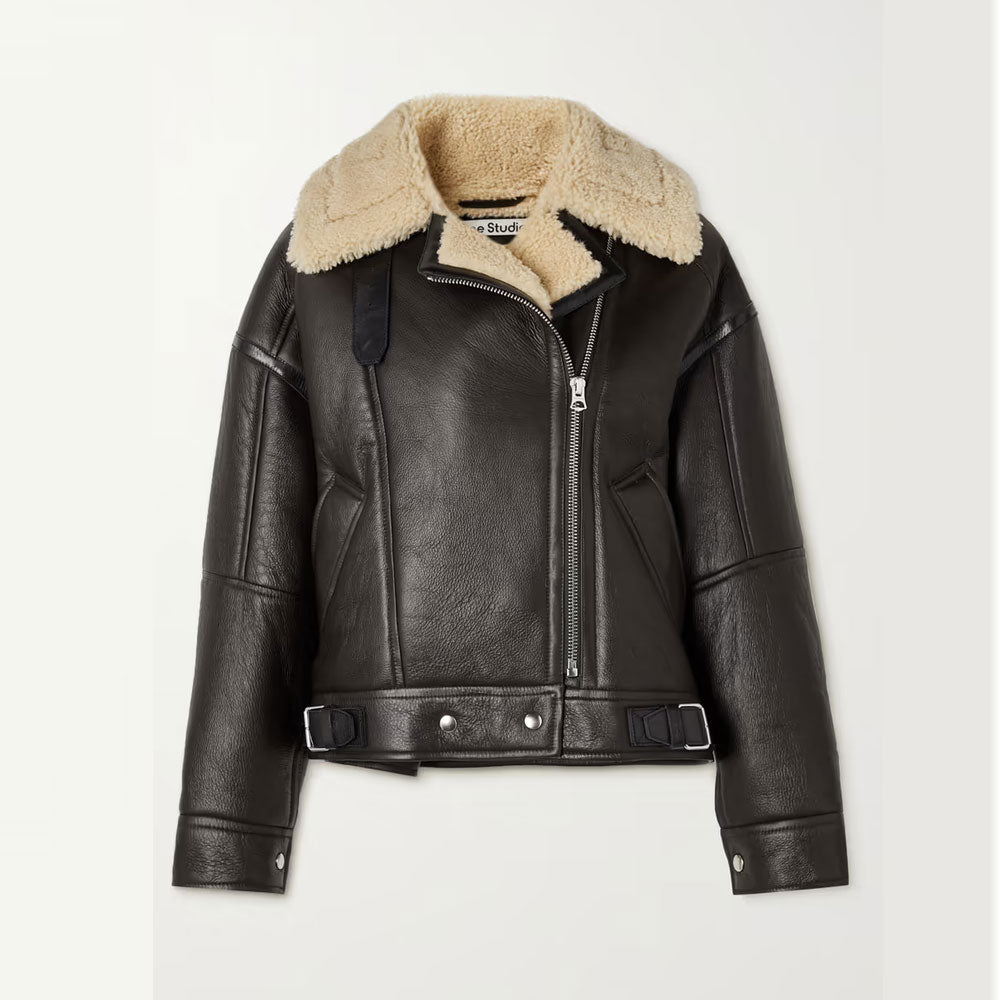 Dark Chocolate Brown Women B3 RAF Aviator Cowhide Shearling Leather Jacket