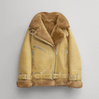 Women’s Light Brown RAF Aviator Styled Sheepskin Shearling Leather Jacket