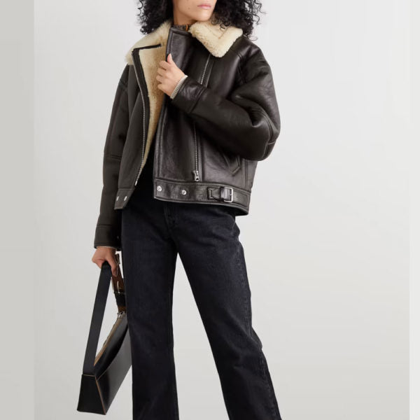 Dark Chocolate Brown Women B3 RAF Aviator Cowhide Shearling Leather Jacket