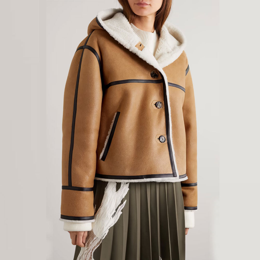 Women’s RAF B3 Hooded Leather-Trimmed Sheepskin Shearling Bomber Jacket