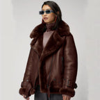 Women  Aviator RAF Styled Sheepskin Shearling Leather Jacket