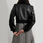 Black Women's Shearling Sheepskin B3 Bomber Leather Biker Jacket