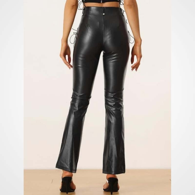 Women's Black Lace-Up Lambskin Biker Pants