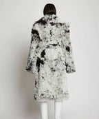 Womens Black & White Fur Shearling Long Coat