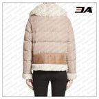 Womens Brown Genuine Shearling & Down Puffer Jacket