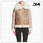 Womens Brown Genuine Shearling & Down Puffer Jacket
