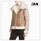 Womens Brown Genuine Shearling & Down Puffer Jacket