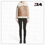 Womens Brown Genuine Shearling & Down Puffer Jacket