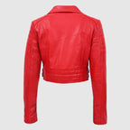 Womens Leather Cropped Biker Jacket Demi Red