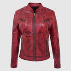 Womens Leather Standing Collar Jacket Becky Burnt Red
