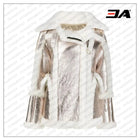 Womens Metallic Puffer Shearling Coat