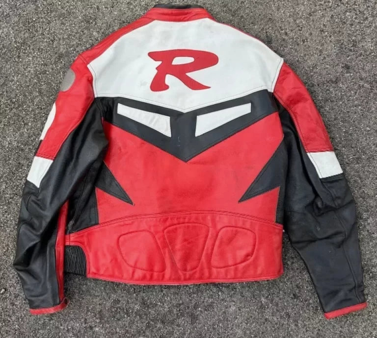 Yamaha Racing Red Motorcycle Riding Cowhide Leather Jacket