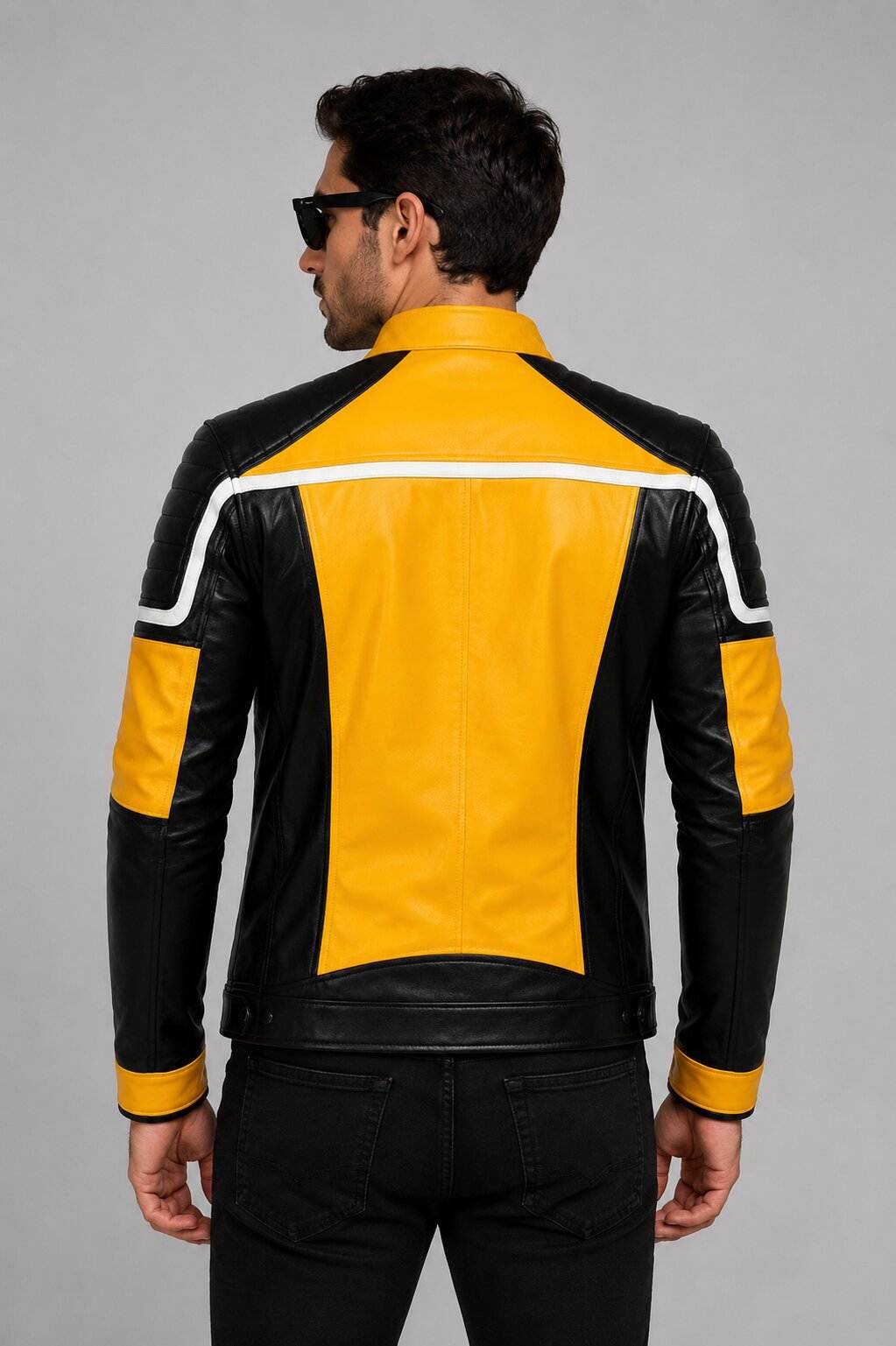 Yellow & Black Leather Motorcycle Jacket | Men's Racing Jacket
