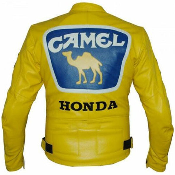 Mens Honda Camel Racing Motorcycle Yellow Leather Jacket