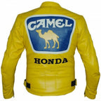 Mens Honda Camel Racing Motorcycle Yellow Leather Jacket