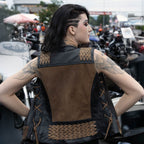 Milwaukee Leather Women's MLL4509 Smoocher Two Tone Crazy Horse Brown and Black Leather Club Style Motorcycle Vest