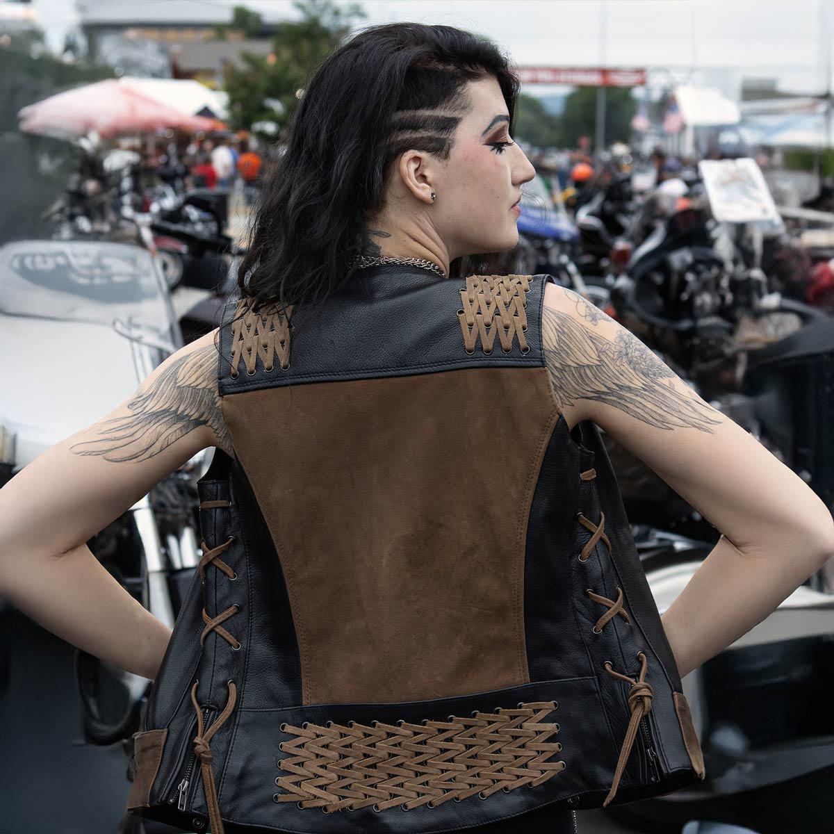 Milwaukee Leather Women's MLL4509 Smoocher Two Tone Crazy Horse Brown and Black Leather Club Style Motorcycle Vest