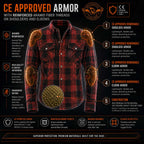 Milwaukee Leather MPM1632 Men's Plaid Flannel Biker Shirt with CE Approved Armor - Reinforced w/ Aramid Fiber
