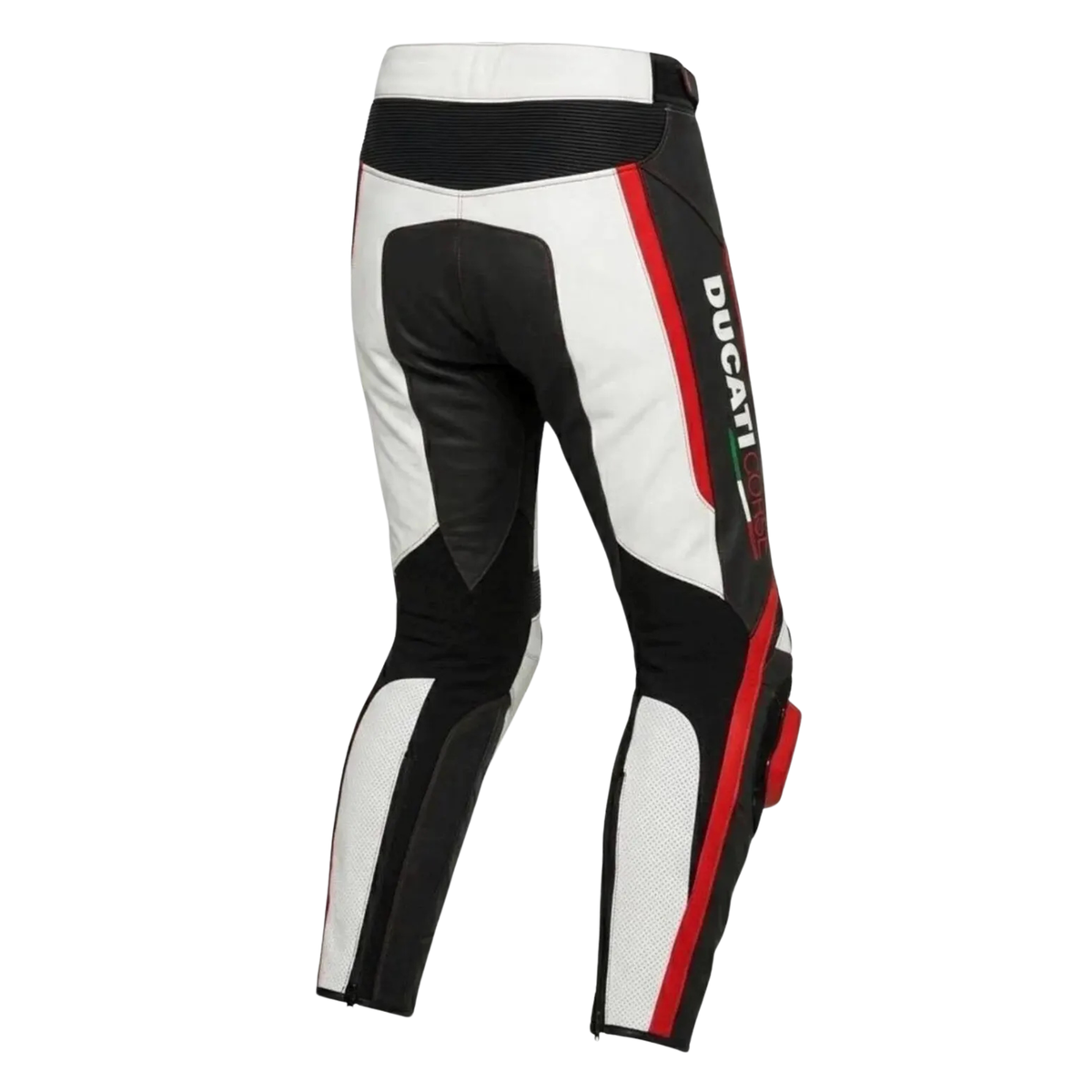 Ducati-Style White Red Leather Motorcycle Pants – CE Armor