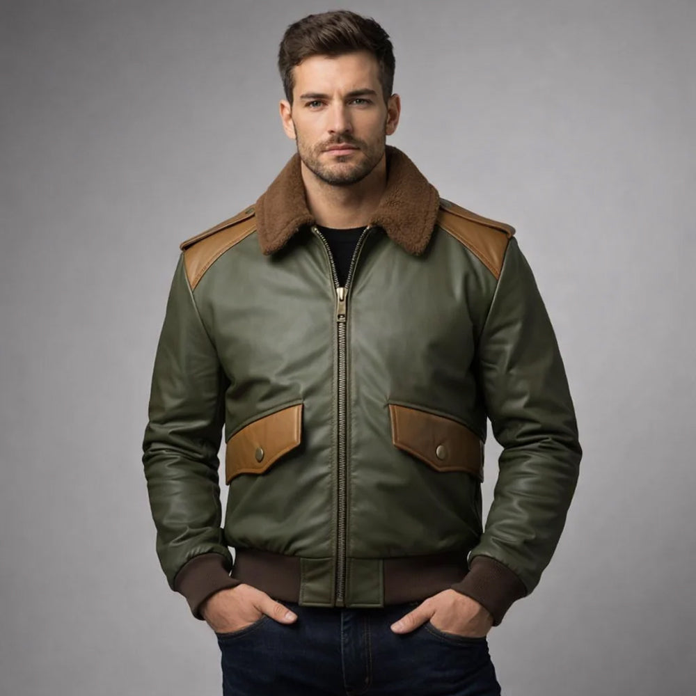 A-2 Sheepskin Leather Bomber Jacket – Men's Wool-Lined Aviator