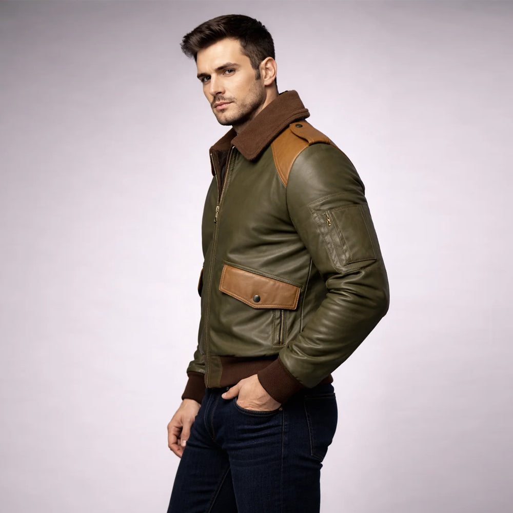 A-2 Sheepskin Leather Bomber Jacket – Men's Wool-Lined Aviator