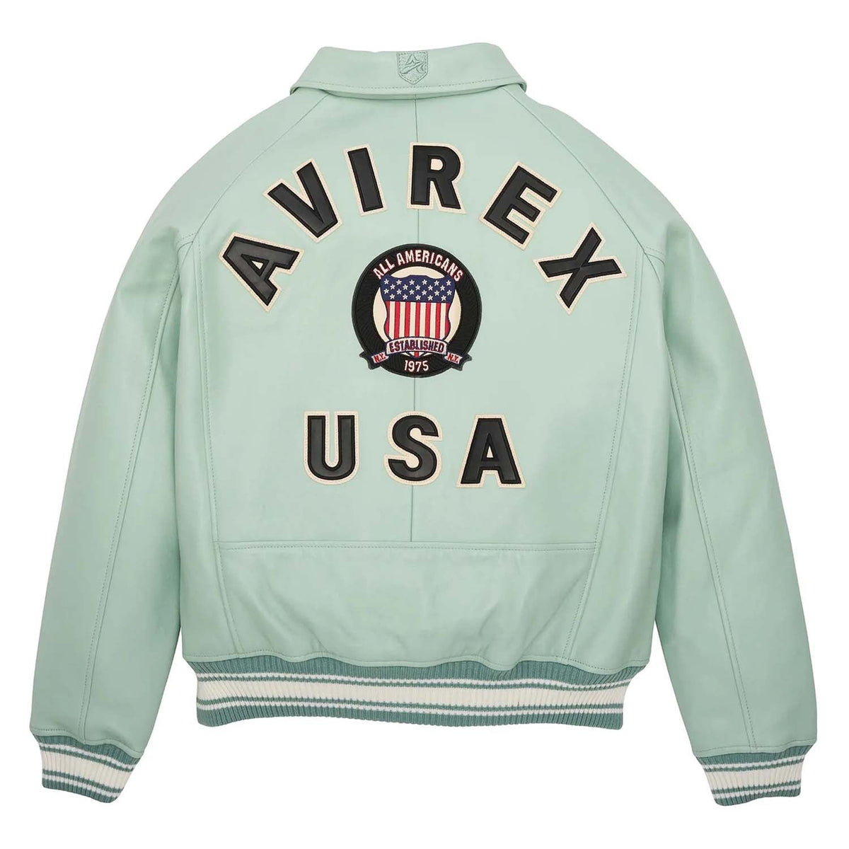 Avirex Iconic Light Green Leather Bomber Jacket