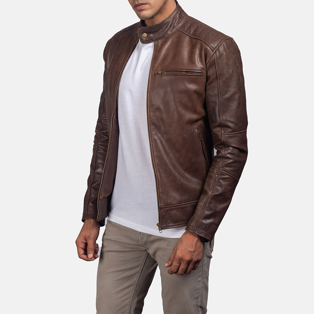New Men Dark Brown Motorcycle Racing Biker Leather Jacket