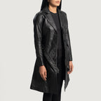 Women Alpine Black Long Leather Coat