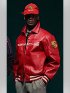 Red Porsche 993 Leather Racing Jacket - Premium Faux Leather (Unisex)