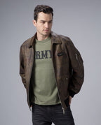 Green Camouflage Air Force A-2 Goatskin Leather Flight Bomber Jacket