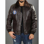 Men's Brown Sheepskin Air Force One Inspired A2 Flight Jacket with Shearling Collar