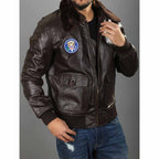 Men's Brown Sheepskin Air Force One Inspired A2 Flight Jacket with Shearling Collar