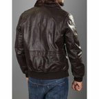 Men's Brown Sheepskin Air Force One Inspired A2 Flight Jacket with Shearling Collar