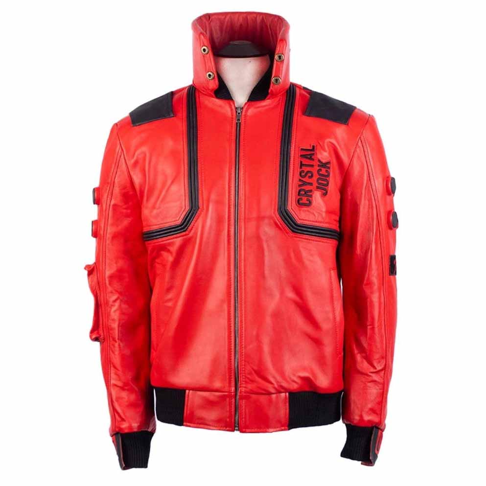 Men Red Genuine Sheepskin Leather Jacket with Akira Kaneda Capsule Biker Style