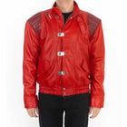 Men Red Leather Moto Jacket with Akira Kaneda Cyberpunk Anime Style