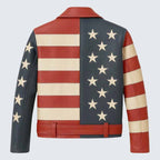 Men's American Flag Genuine Leather Biker Jacket with Stars and Stripes Design