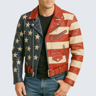 Men's American Flag Genuine Leather Biker Jacket with Stars and Stripes Design