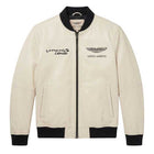 Aston Martin Cream Leather Bomber Jacket - Handmade Racing Motorsport Style