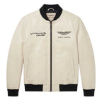 Aston Martin Cream Leather Bomber Jacket - Handmade Racing Motorsport Style