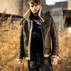 Mens Military Aviator Shearling Fur Brown Leather Jacket