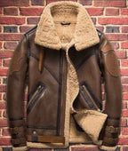 Mens Military Aviator Shearling Fur Brown Leather Jacket