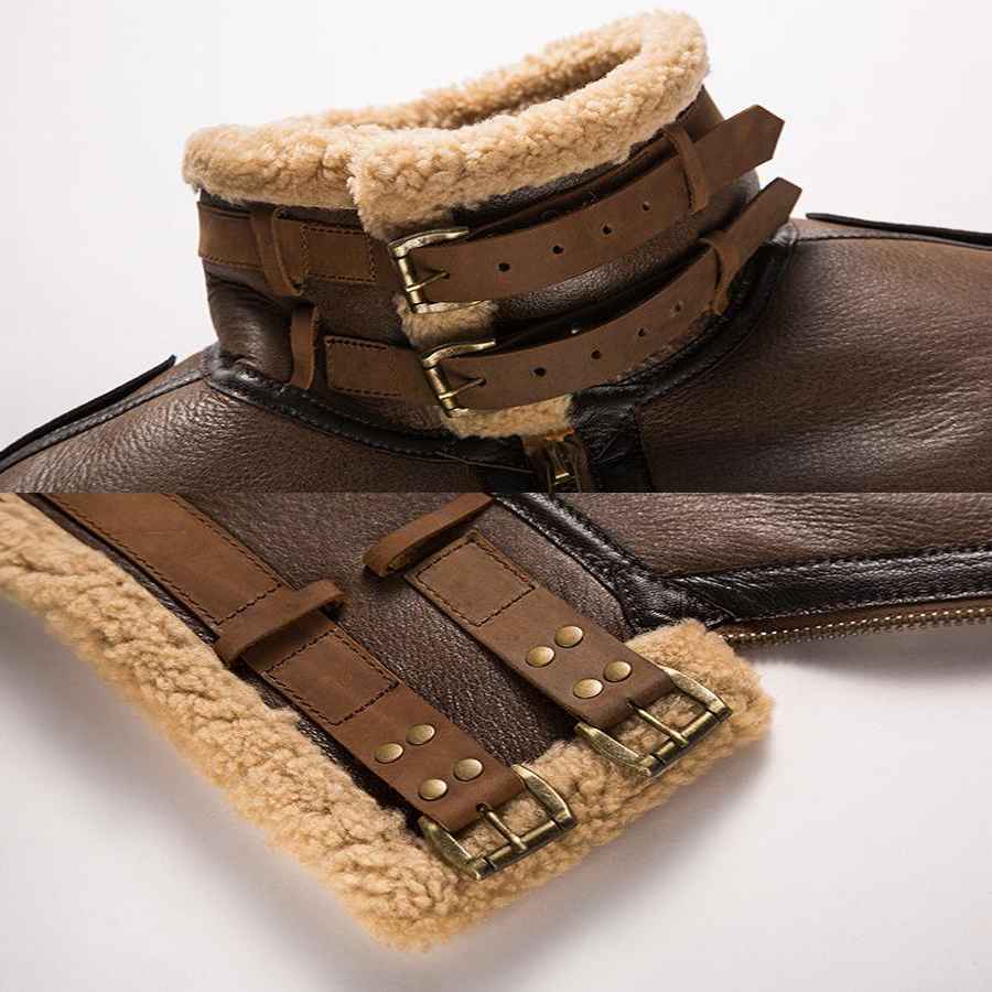 Mens Military Aviator Shearling Fur Brown Leather Jacket