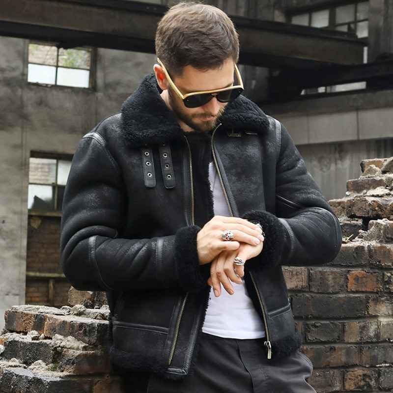 Men B3 Bomber Shearling Sheepskin Real Leather Aviator Jackets