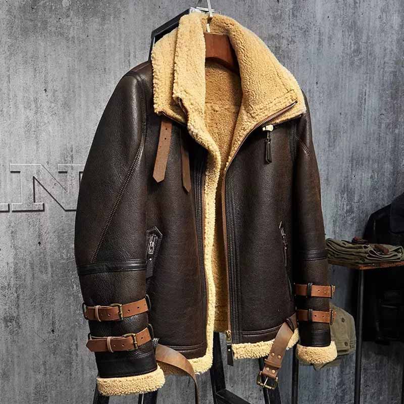 Men’s Aviator Dark Brown Leather Shearling Jacket