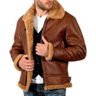 Men's Brown B3 Aviator Sheepskin WW2 Bomber Leather Pilot Jacket
